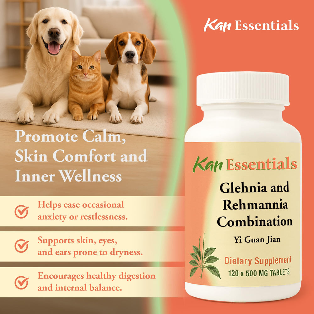 Product label for Glehnia and Rehmannia Combination 120 tabs Kan Essentials