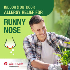 Glenmark Therapeutics bottle with glass signaling portable allergy relief.