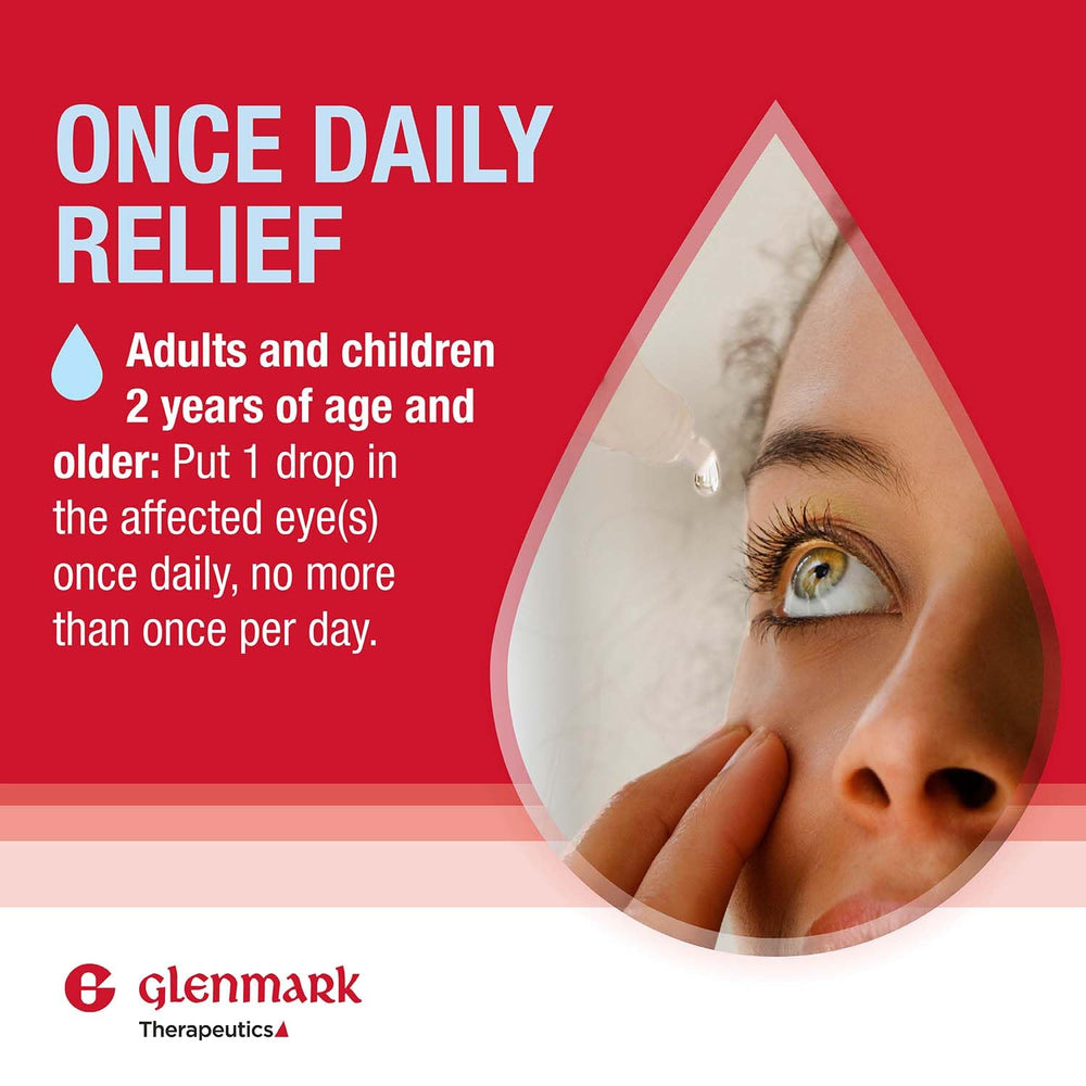 Glenmark Therapeutics Olopatadine packaging-back lists directions and shelf-stability.