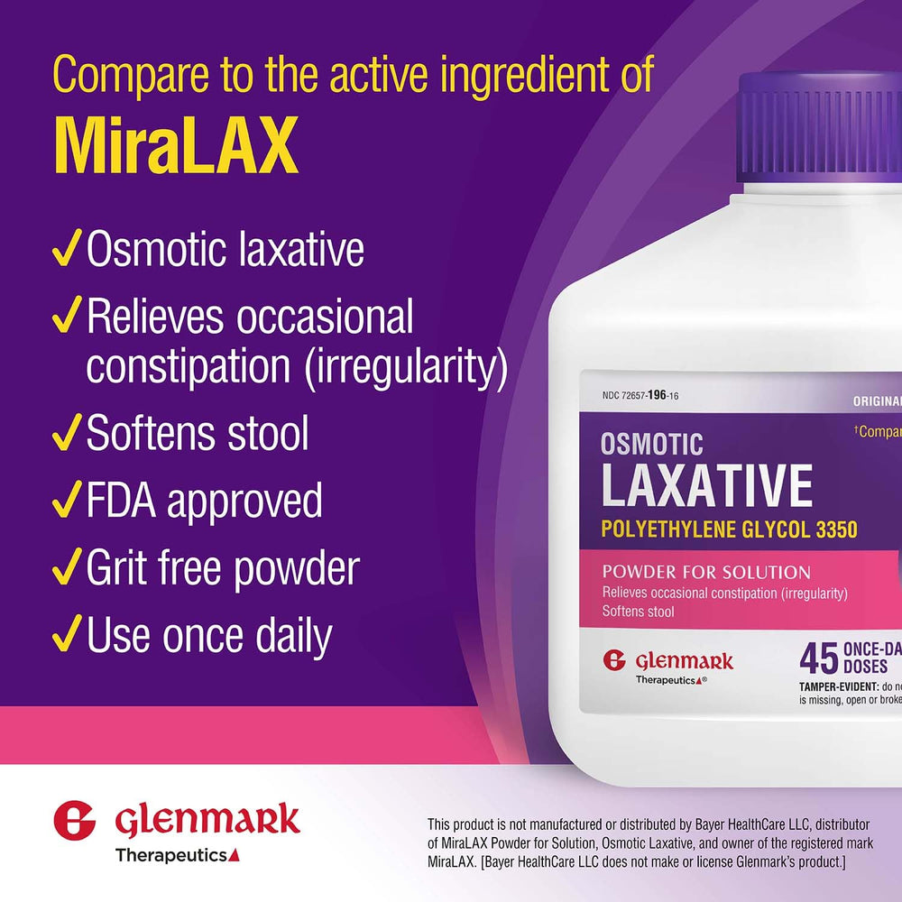 Glenmark Therapeutics PEG 3350 prepared solution after dissolving in beverage.