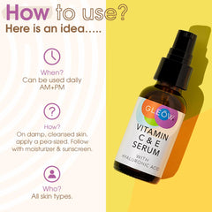 GLEOW Vitamin C Serum texture with droplets emphasizing hydration