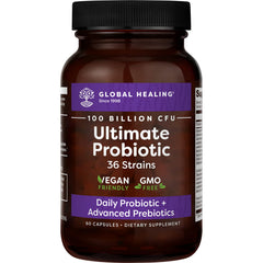Global Healing Ultimate Probiotic Blend bottle on a clean backdrop
