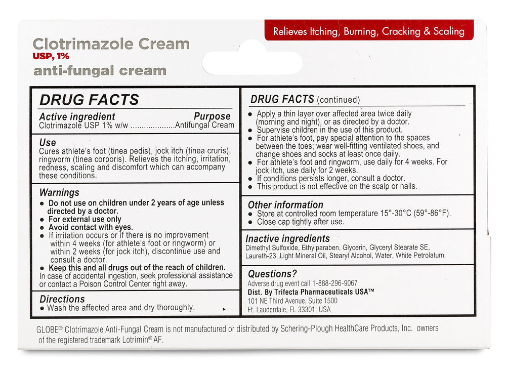 Globe Clotrimazole 4-pack packaging display highlights value and freshness.