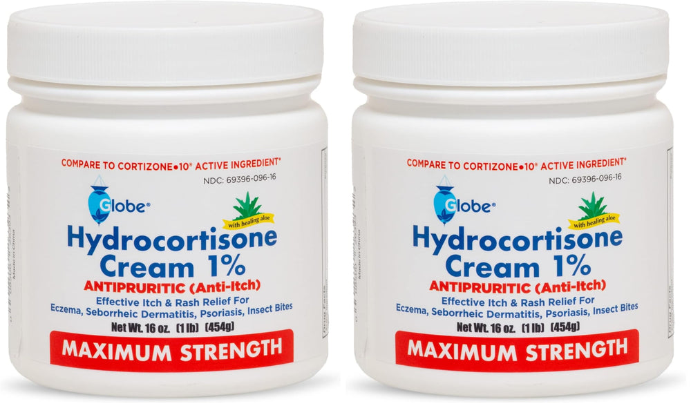 Globe Hydrocortisone 1% Aloe jar front for quick itch relief on irritated skin.