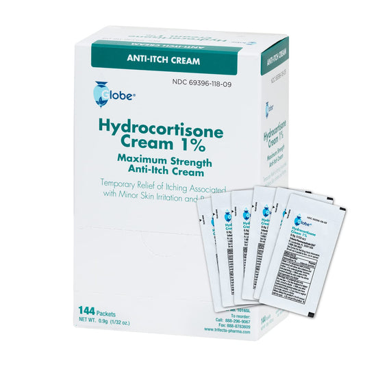 Globe Hydrocortisone cream box front for quick itch relief on the go.