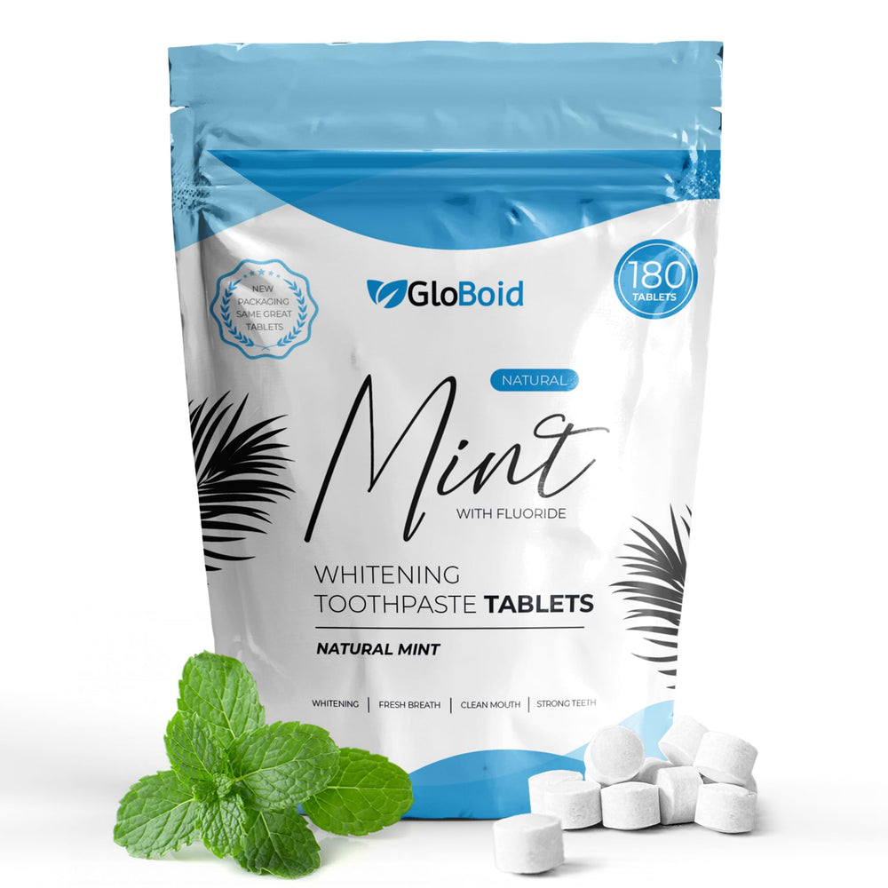 GloBoid fluoride toothpaste tablets in a bottle with zero-waste packaging