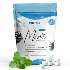 GloBoid fluoride toothpaste tablets in a bottle with zero-waste packaging