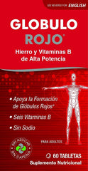 Two Globulo Rojo iron tablets next to bottle