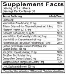 Dosage instructions indicating 2 tablets daily with food