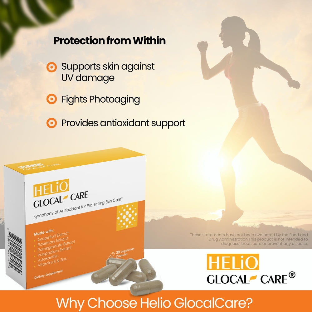 Helio bottle with label highlighting antioxidants