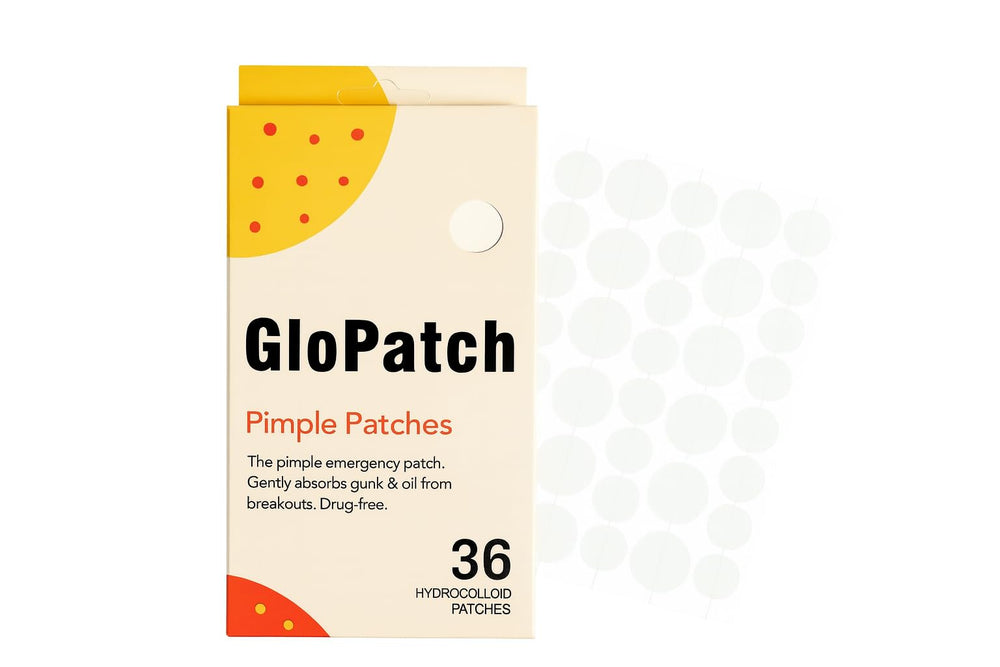 GloPatch hydrocolloid patch on a zit showing fast shrink and discreet wear.
