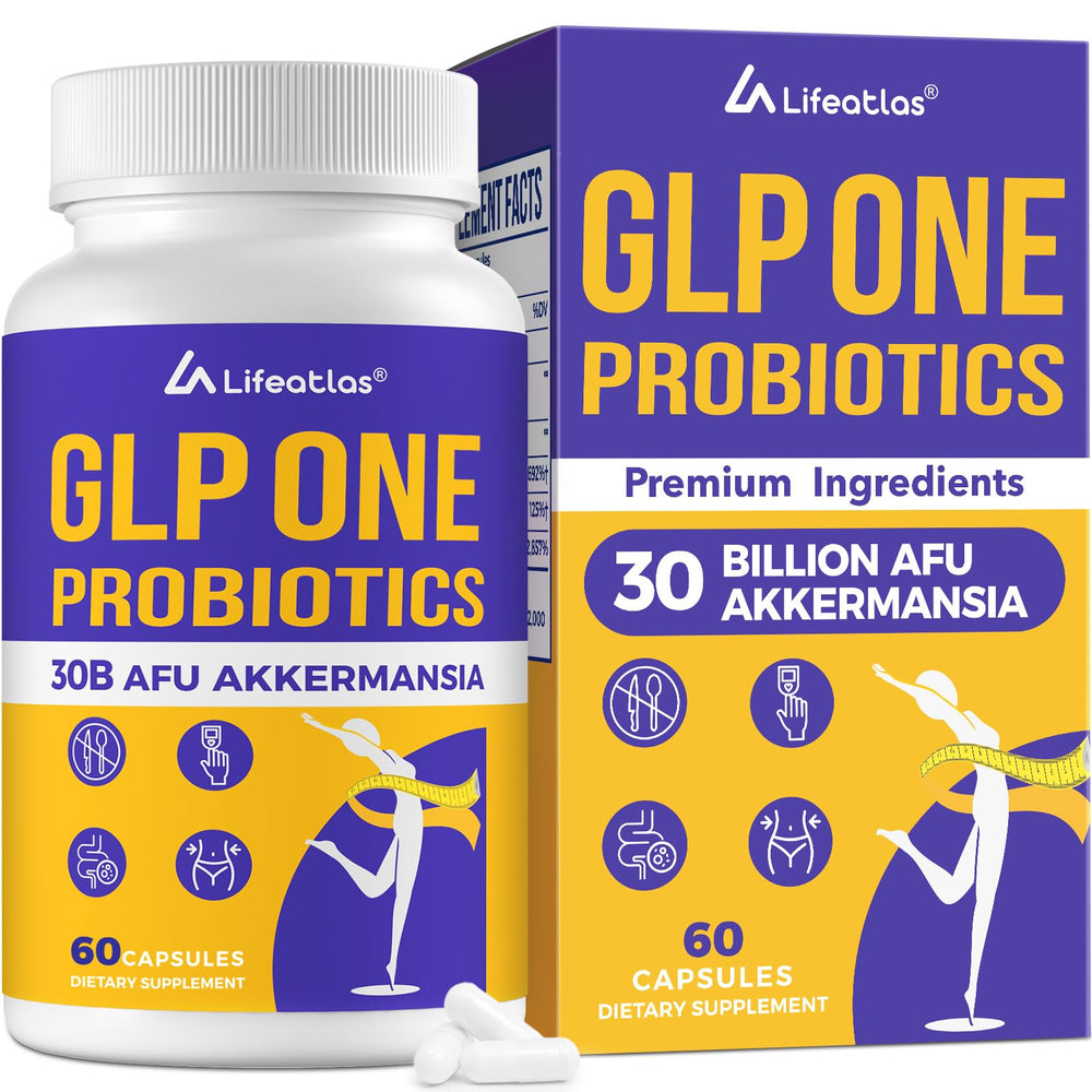 Bottle of Lifeatlas GLP ONE Akkermansia Probiotic with label