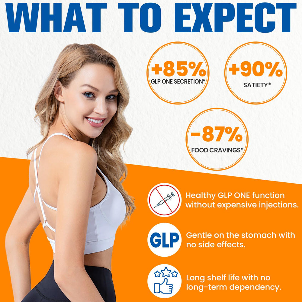 Ingredient list card showing vegan, non-GMO, gluten-free GLP ONE