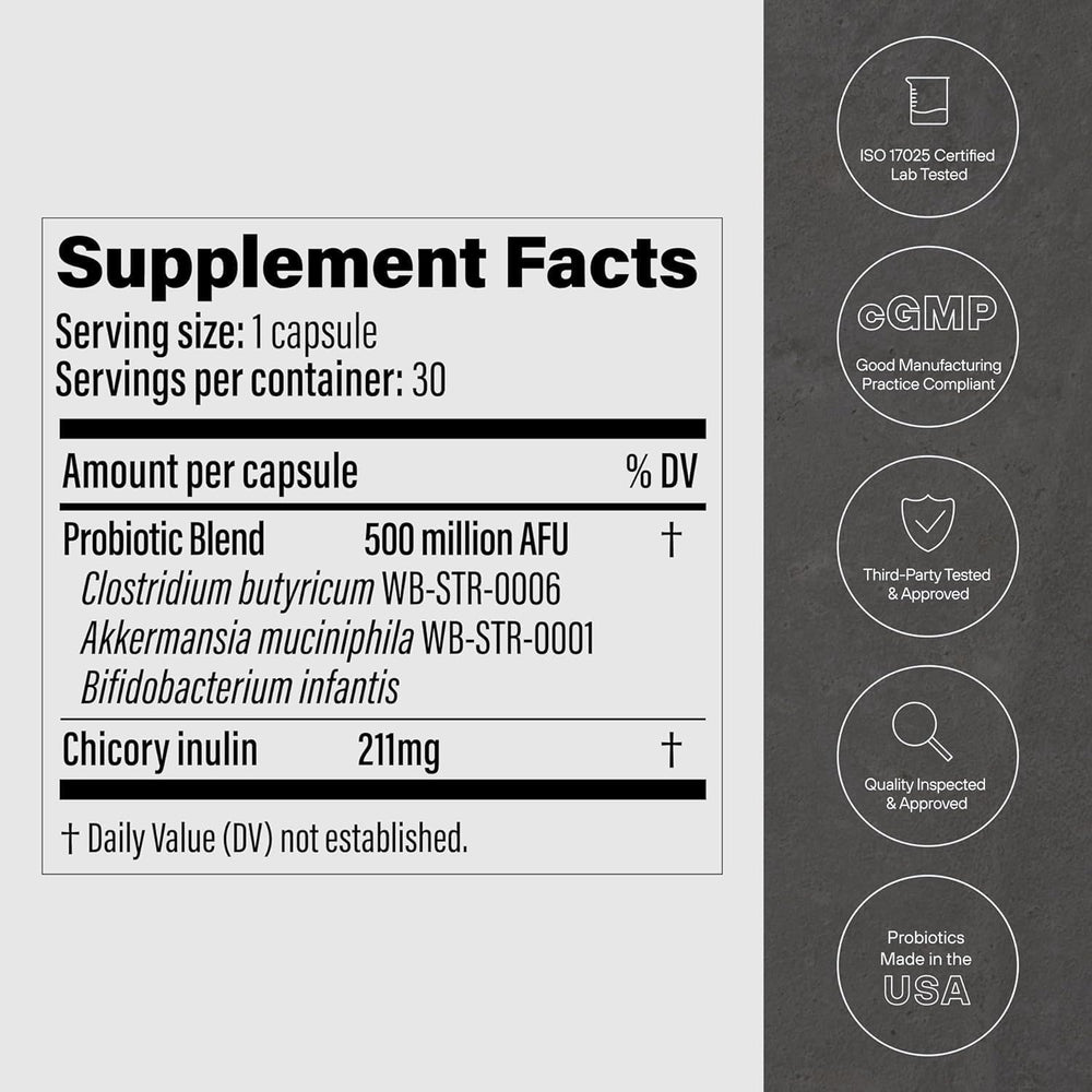 Ingredients label and nutrition information for GLP-1 Probiotic