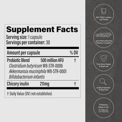 Ingredients label and nutrition information for GLP-1 Probiotic