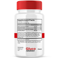 Nutrition facts panel for Gluco Advance