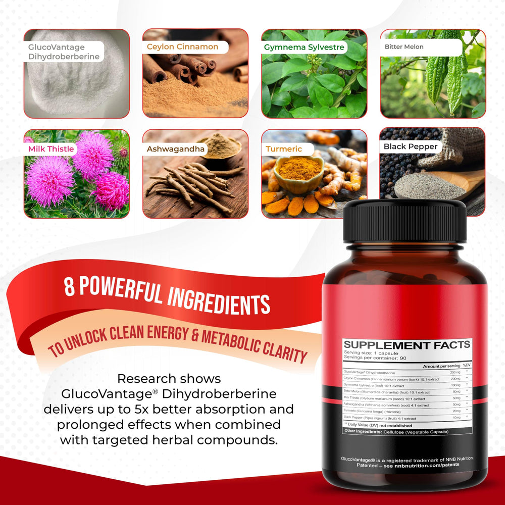 Close-up of GlucoVantage Dihydroberberine per capsule