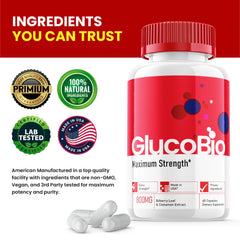 Close-up of Gluco Bio Health Vitamin Capsule bottle