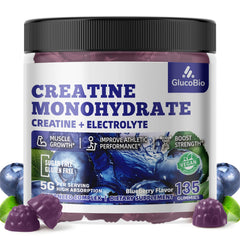 GlucoBio Creatine Monohydrate Gummies bottle label, 135 count