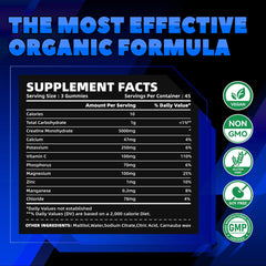 Three gummies equal a 5g serving of creatine monohydrate