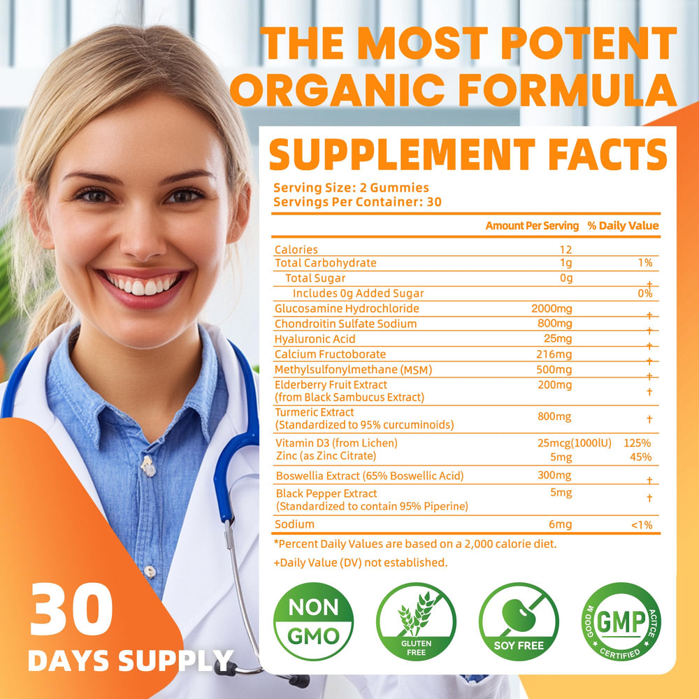 Orange flavor Glucosamine Chondroitin Gummies back label