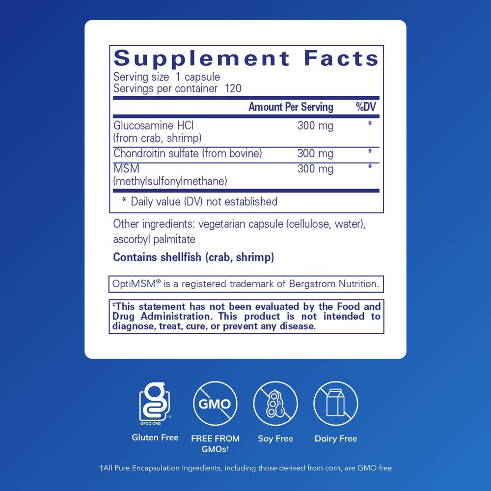 Capsules showing 300 mg glucosamine HCl and 300 mg chondroitin sulfate