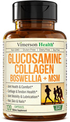 Bottle of Glucosamine Chondroitin MSM with Hydrolyzed Collagen Peptides 120 capsules – front view