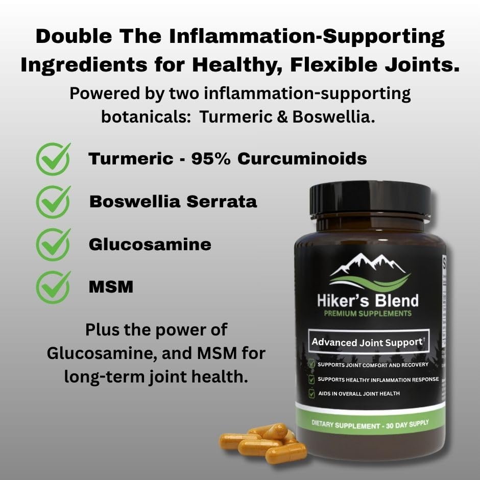 Capsules containing glucosamine, MSM, turmeric, and boswellia