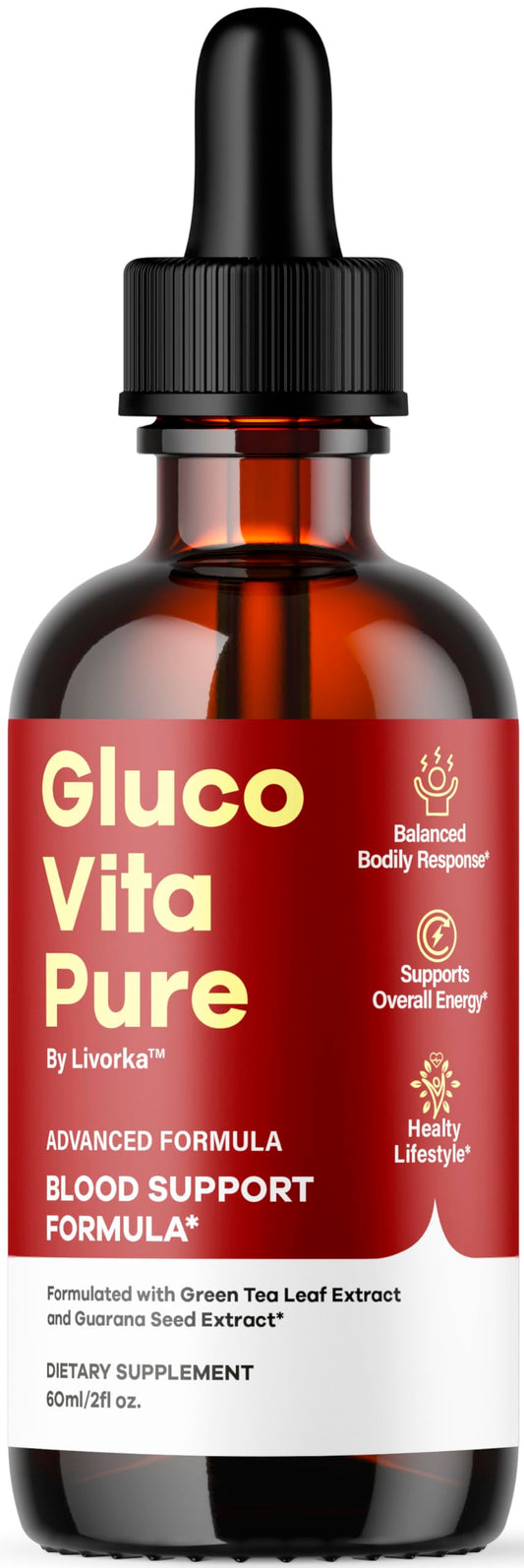 Bottle of Glucovita Pure Drops Gluco Vita with Apple Cider flavor