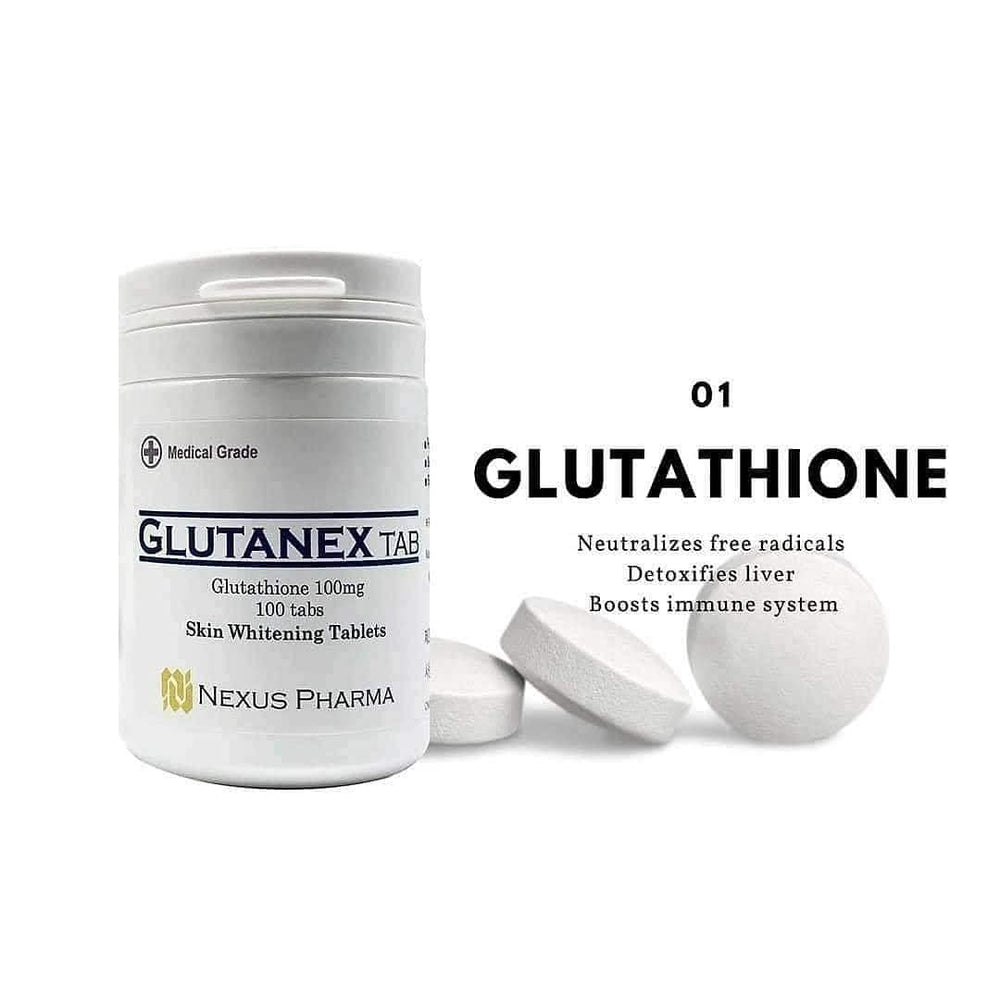 Front view of Glutanex Tab Glutathione bottle with label indicating 100 count