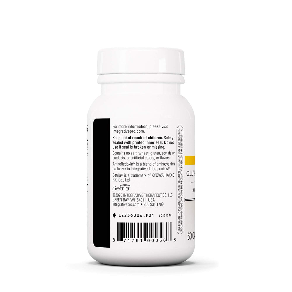 Bottle showing 400 mg reduced glutathione (GSH) content