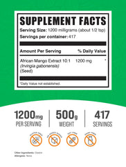 Gluten-free African Mango powder ingredients and label