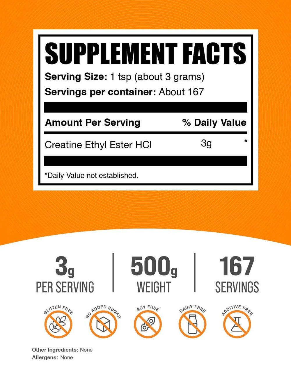 Gluten-free Creatine Ethyl Ester HCl powder packaging