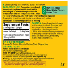 Gluten-free Vitamin D3 5000 IU softgels with no color added