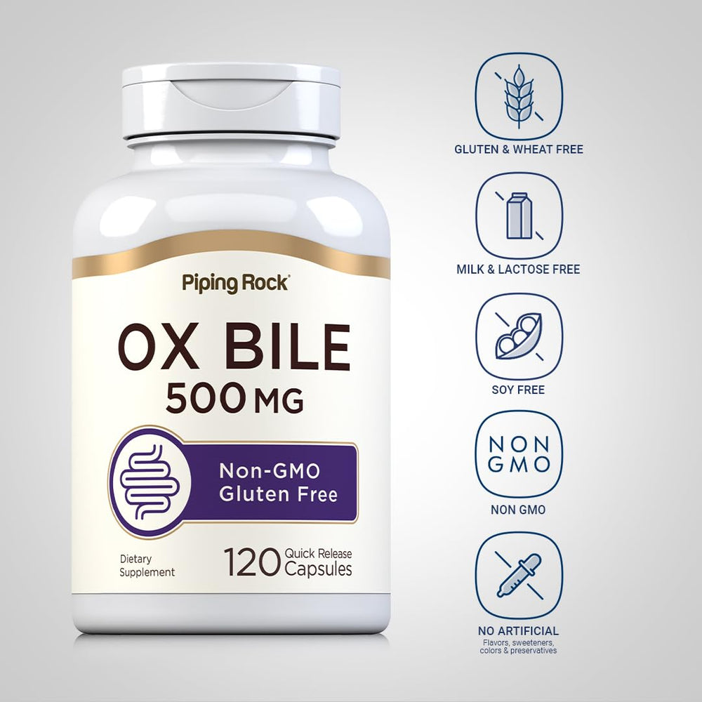 Gluten-free and Non-GMO label on ox bile supplement