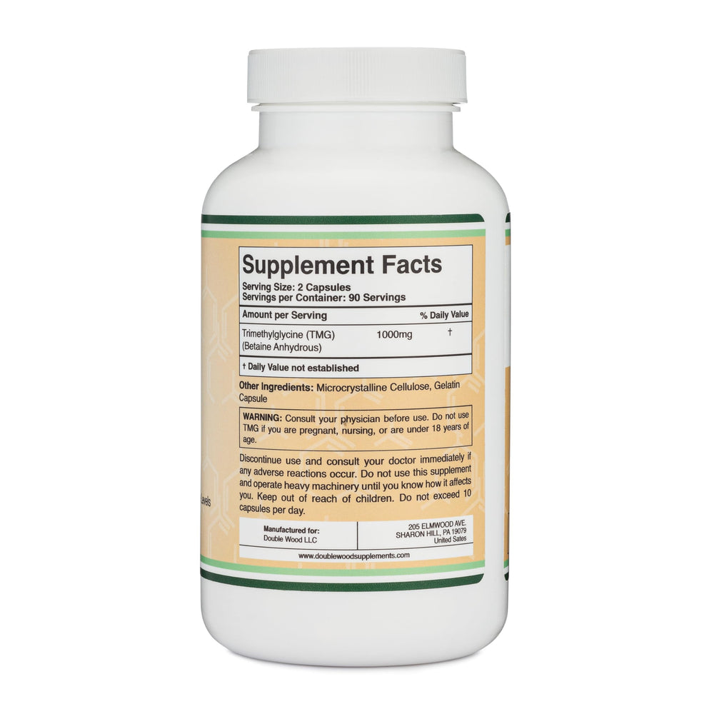 Gluten-free and non-GMO TMG 1,000mg 180 capsules packaging