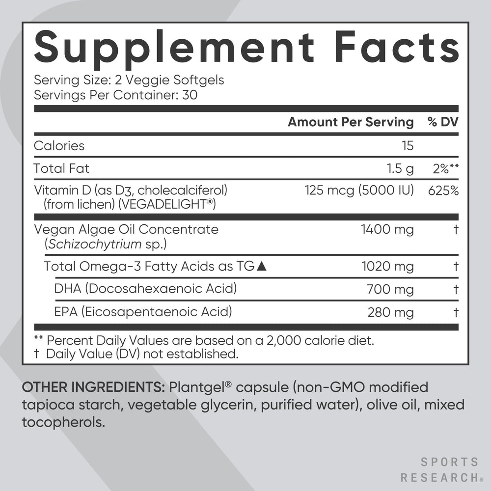 Gluten-free non-GMO vegan omega-3 D3 formula