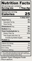 Gluten Free and Non-GMO wheatgrass powder label