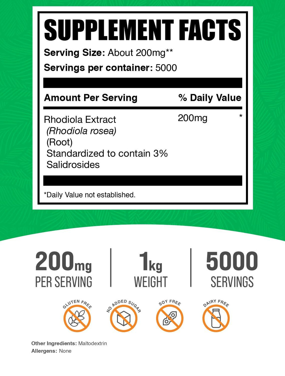 Gluten free rhodiola rosea extract powder label