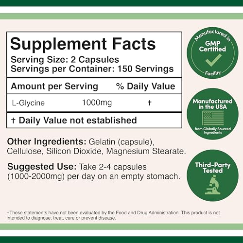 Glycine product labeled gluten-free and non-GMO, manufactured in the USA