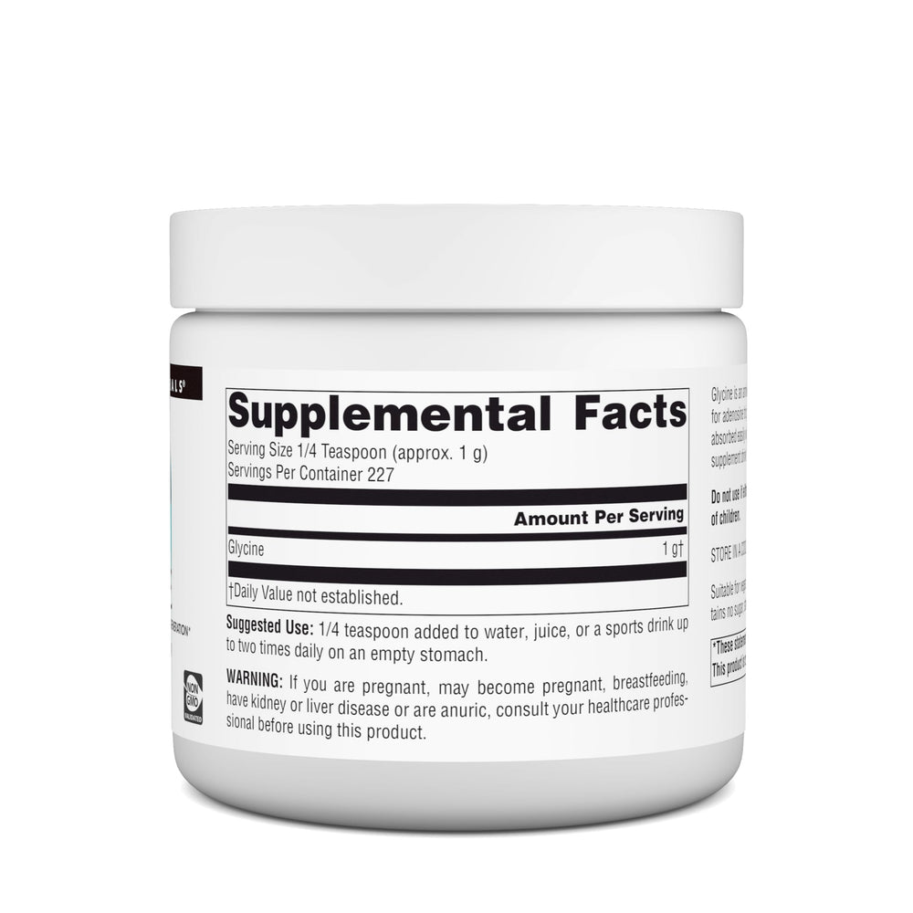 Source Naturals Glycine Powder 8 oz – side view with label