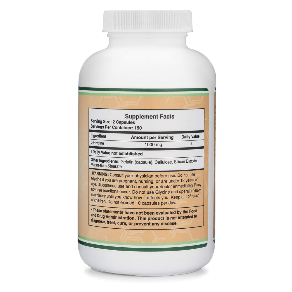 Close-up of glycine powder supplement label