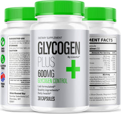Front view of Glycogen Plus bottle with label