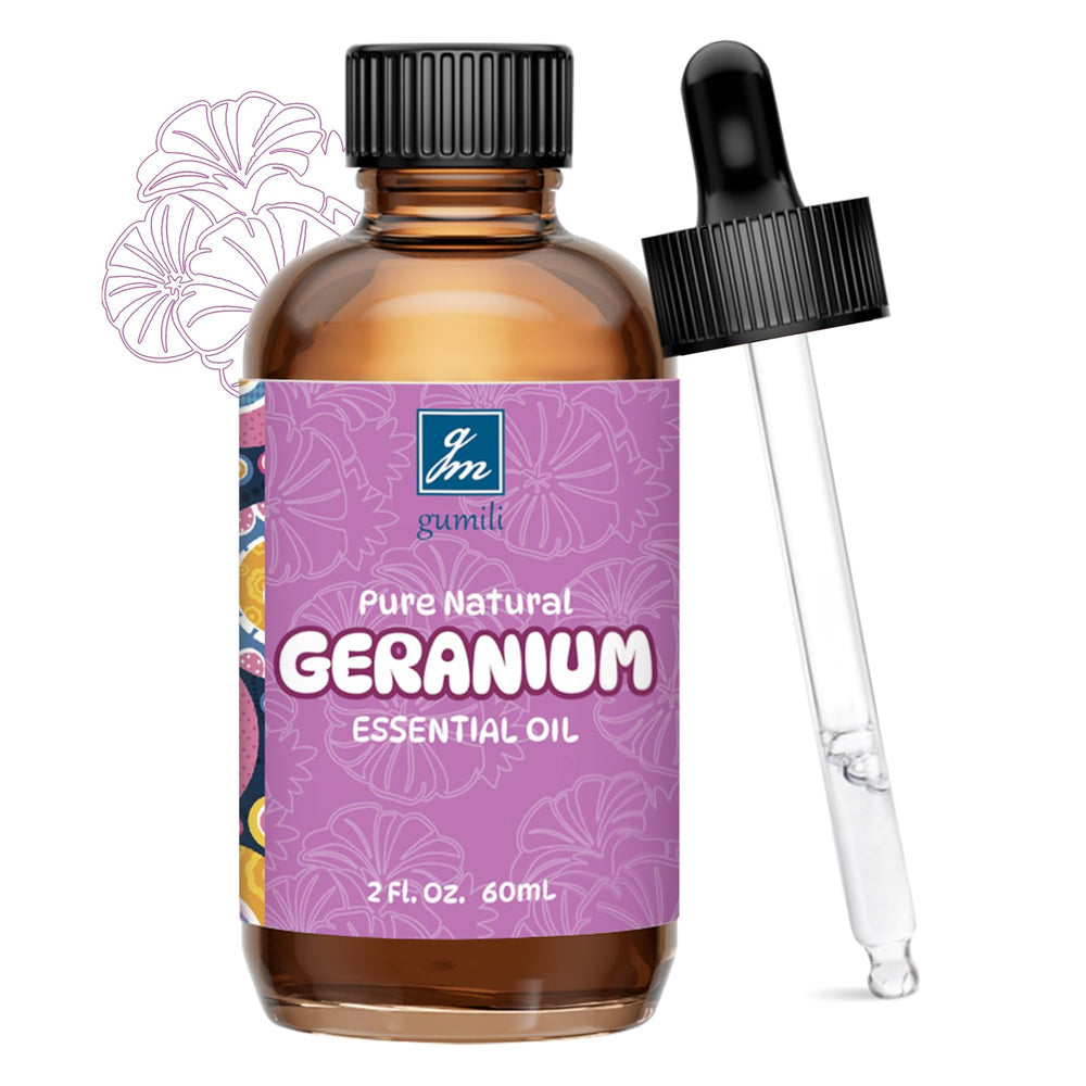 GM Gumili Geranium essential oil bottle 2oz for skin care and diffusion