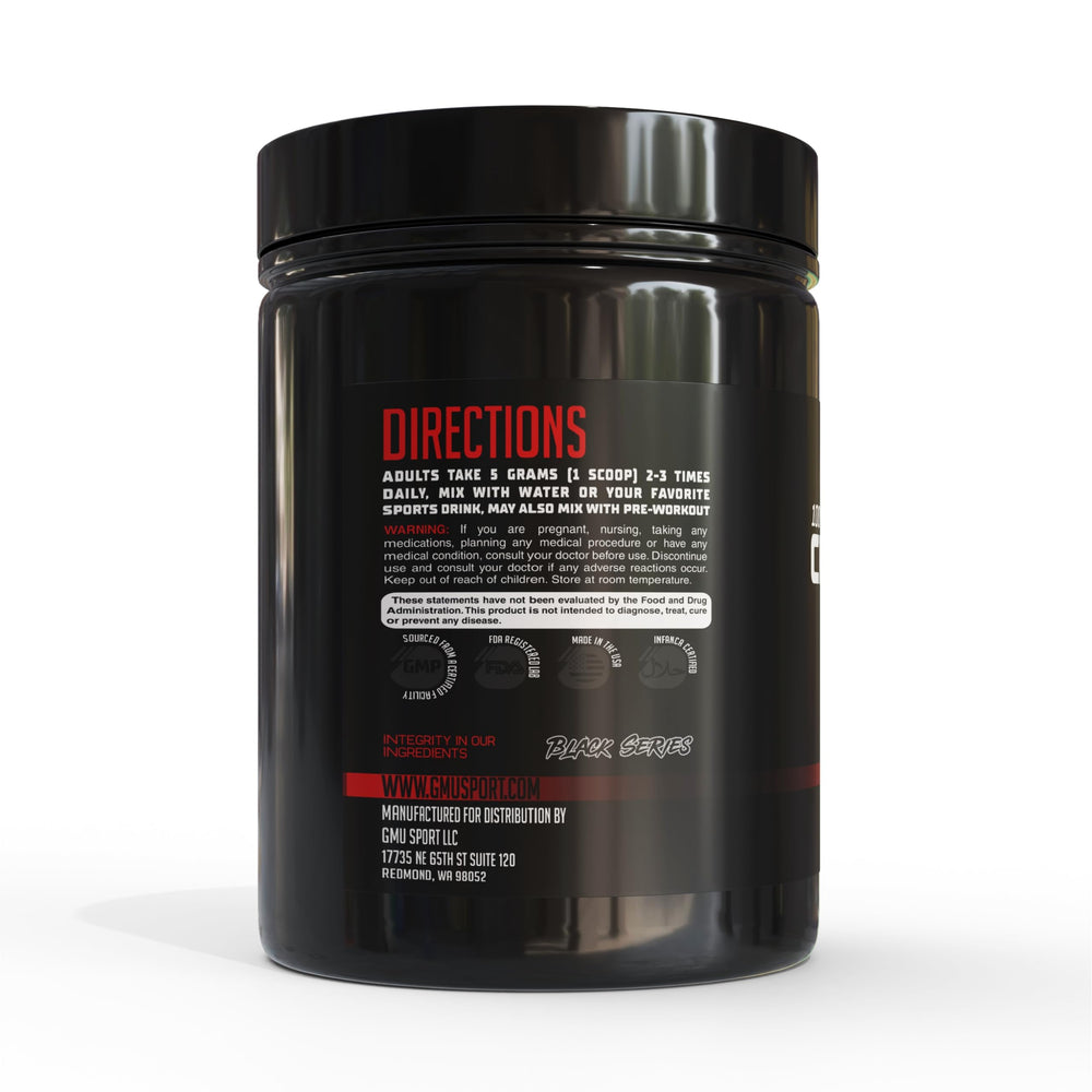 Nutrition facts panel for GMU SPORT Creatine Monohydrate Powder