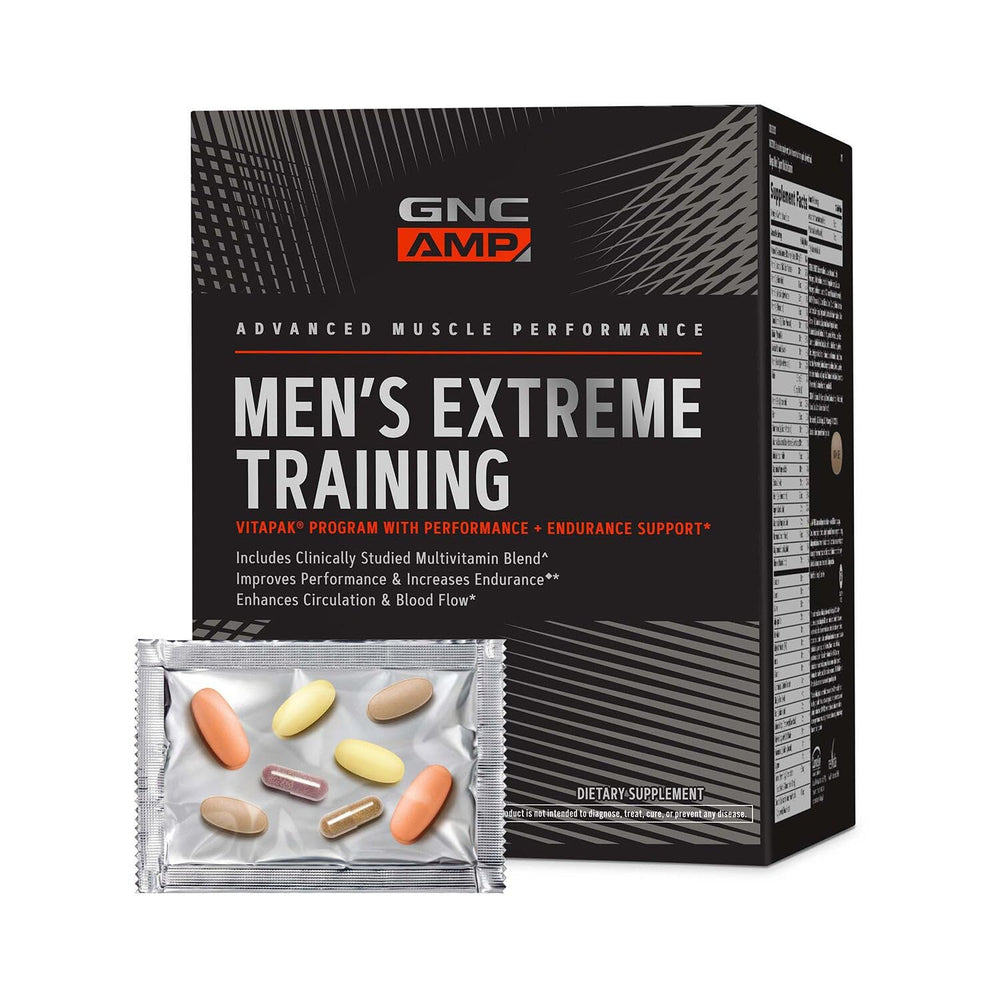 GNC AMP Men’s Vitapak bottle ready for workouts, supports energy and endurance