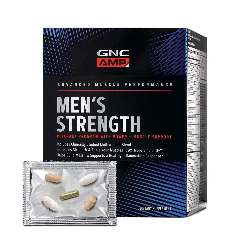 Front view of GNC AMP Men’s Strength Vitapak Program packaging