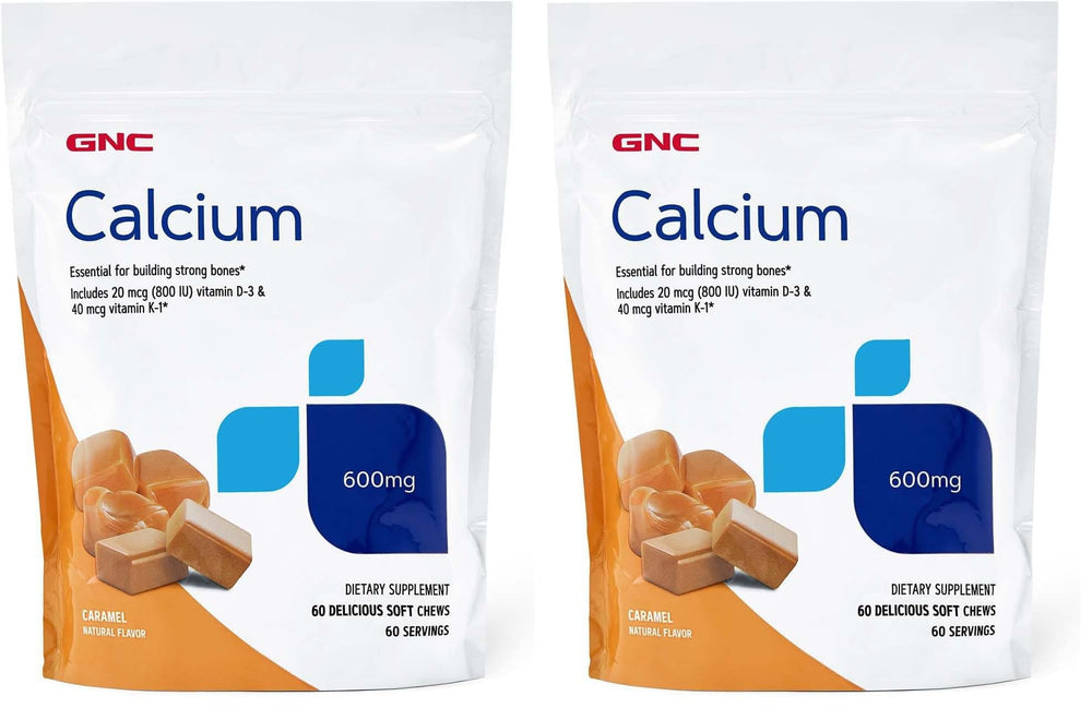 Front view of GNC Calcium 600mg caramel soft chews pack 2
