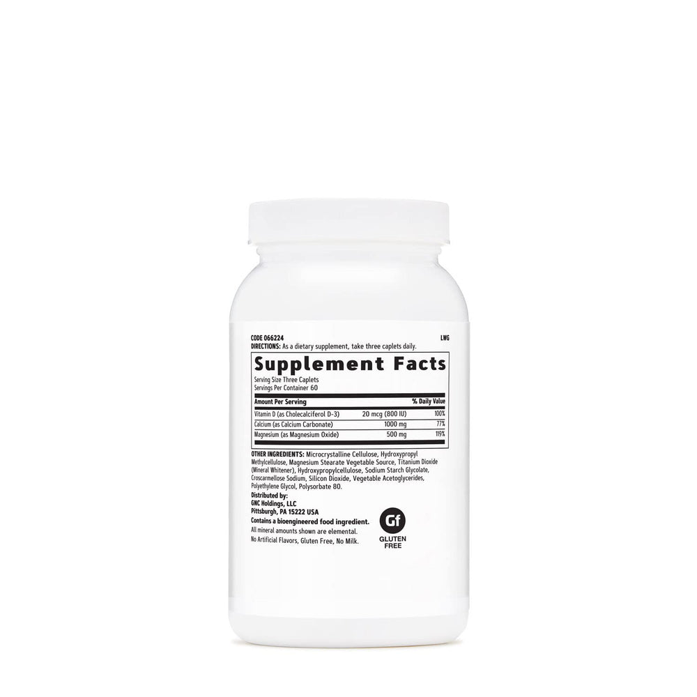 Side label showing calcium, magnesium, and vitamin D-3 amounts