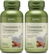 GNC Herbal Plus Cinnamon & Chromium supplement bottle pack of 2 with 30 servings